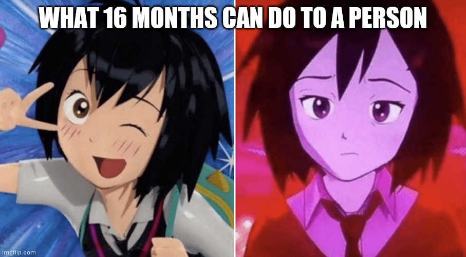 She went through some rough stuff | WHAT 16 MONTHS CAN DO TO A PERSON | image tagged in peni parker evolution,memes,sad | made w/ Imgflip meme maker
