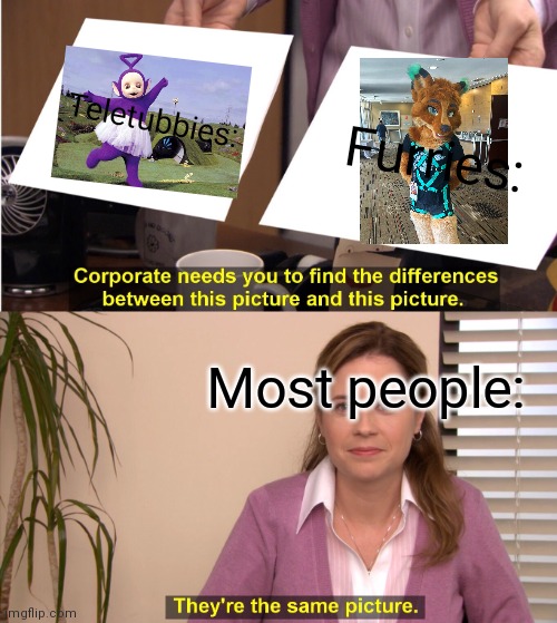 They're The Same Picture | Teletubbies:; Furries:; Most people: | image tagged in memes,they're the same picture | made w/ Imgflip meme maker