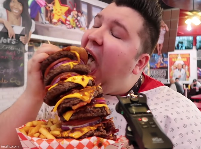 Nikocado eats big burger | image tagged in nikocado eats big burger | made w/ Imgflip meme maker