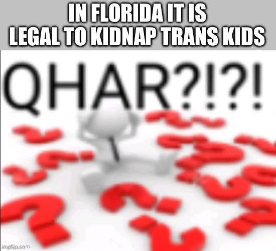 qhar | IN FLORIDA IT IS LEGAL TO KIDNAP TRANS KIDS | image tagged in qhar | made w/ Imgflip meme maker