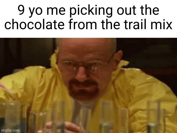 Relatable | 9 yo me picking out the chocolate from the trail mix | made w/ Imgflip meme maker