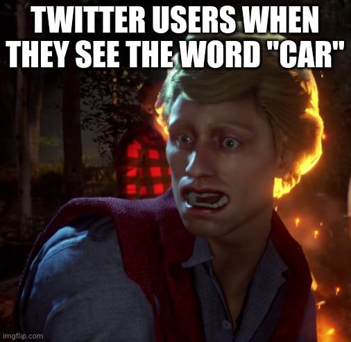 Twitter in a nutshell | TWITTER USERS WHEN THEY SEE THE WORD "CAR" | image tagged in chad friday the 13th,twitter,cancel culture,chad,friday the 13th | made w/ Imgflip meme maker