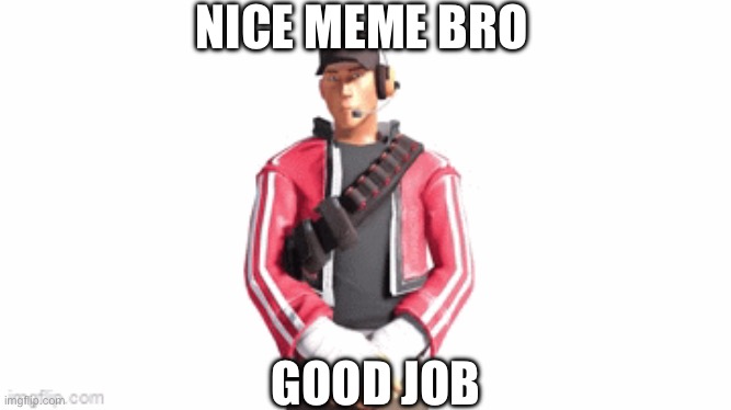 scout drip | NICE MEME BRO GOOD JOB | image tagged in scout drip | made w/ Imgflip meme maker