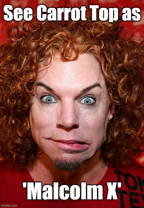 See Carrot Top as 'Malcolm X'. | See Carrot Top as; 'Malcolm X' | image tagged in funny,funny memes,humor,political correctness,diversity,hollywood | made w/ Imgflip meme maker