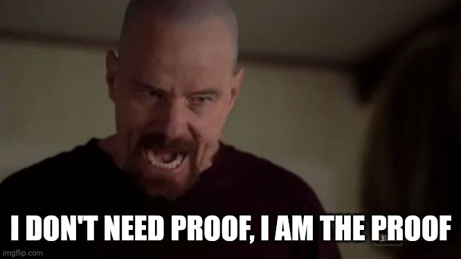 I am the danger | I DON'T NEED PROOF, I AM THE PROOF | image tagged in i am the danger | made w/ Imgflip meme maker