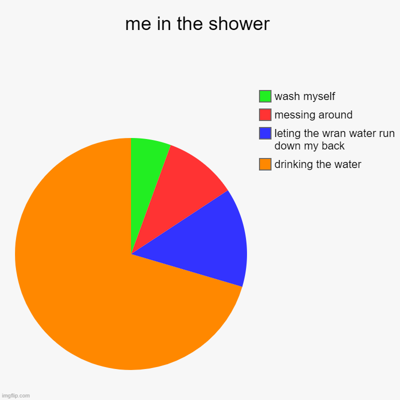 me in the shower | drinking the water, leting the wran water run down my back, messing around, wash myself | image tagged in charts,pie charts | made w/ Imgflip chart maker