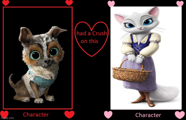 if perrito had a crush on dulcinea | image tagged in what if this character had a crush on this person,dreamworks | made w/ Imgflip meme maker