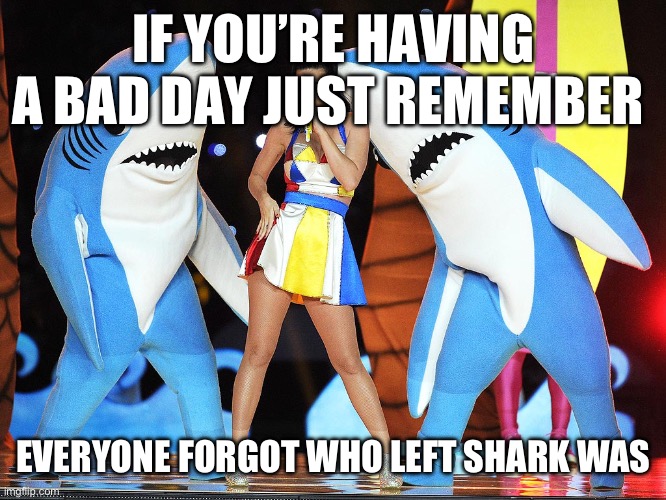 Some of you are too young for this | IF YOU’RE HAVING A BAD DAY JUST REMEMBER; EVERYONE FORGOT WHO LEFT SHARK WAS | image tagged in left shark | made w/ Imgflip meme maker