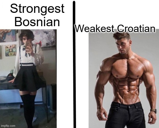 Strongest ___ Fan vs Weakest ___ Enjoyer | Strongest Bosnian; Weakest Croatian | image tagged in strongest ___ fan vs weakest ___ enjoyer,memes,bosnia and herzegovina,croatia | made w/ Imgflip meme maker