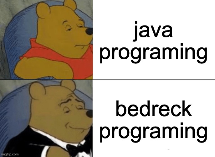 Tuxedo Winnie The Pooh | java programing; bedreck programing | image tagged in memes,tuxedo winnie the pooh | made w/ Imgflip meme maker