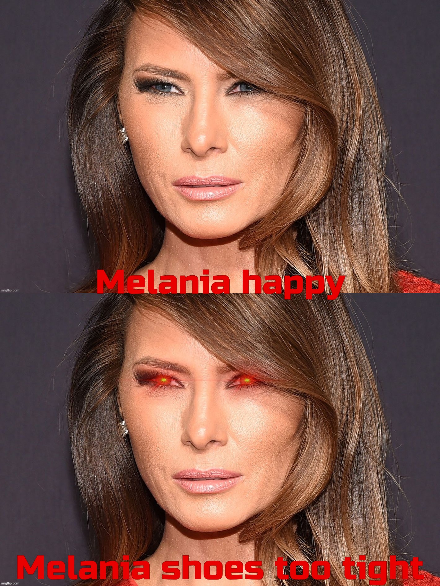 Melania Trump, when one expression will have to do. | Melania happy; Melania shoes too tight | image tagged in melania trump,trump,botox,one face,one expression,frozen | made w/ Imgflip meme maker