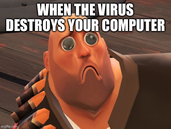sad | WHEN THE VIRUS DESTROYS YOUR COMPUTER | image tagged in sad | made w/ Imgflip meme maker