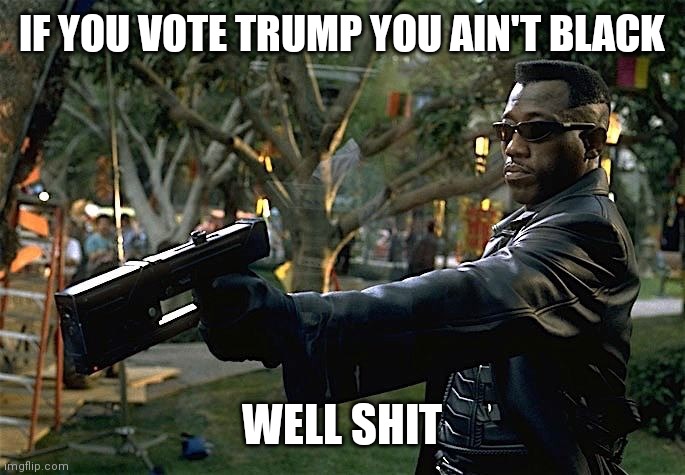 Wesley Snipes with Gun | IF YOU VOTE TRUMP YOU AIN'T BLACK WELL SHIT | image tagged in wesley snipes with gun | made w/ Imgflip meme maker