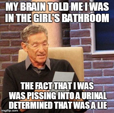 Maury Lie Detector Meme | MY BRAIN TOLD ME I WAS IN THE GIRL'S BATHROOM
 THE FACT THAT I WAS WAS PISSING INTO A URINAL DETERMINED THAT WAS A LIE | image tagged in memes,maury lie detector | made w/ Imgflip meme maker