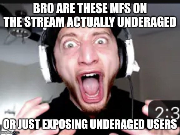 THE HELL?! | BRO ARE THESE MFS ON THE STREAM ACTUALLY UNDERAGED; OR JUST EXPOSING UNDERAGED USERS | image tagged in the hell | made w/ Imgflip meme maker