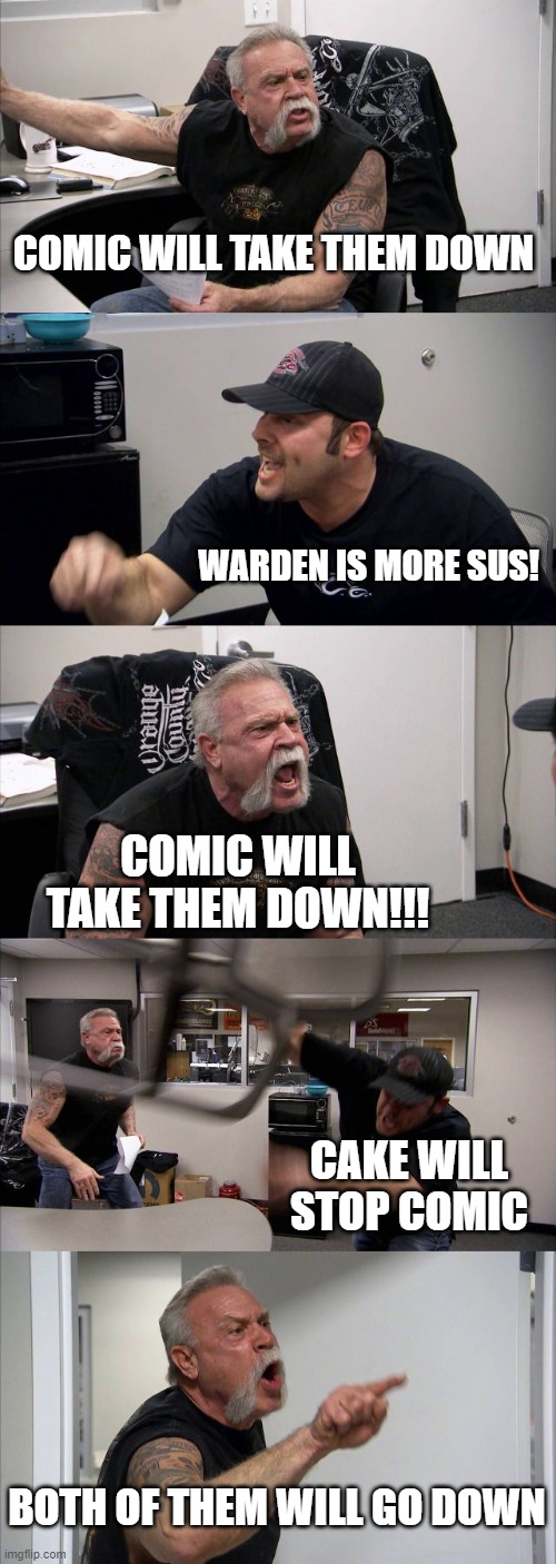 Comic Is Coming For Warden And Cake! | image tagged in sussy comic,sussy warden,sussy cake,fun,memes,meme | made w/ Imgflip meme maker