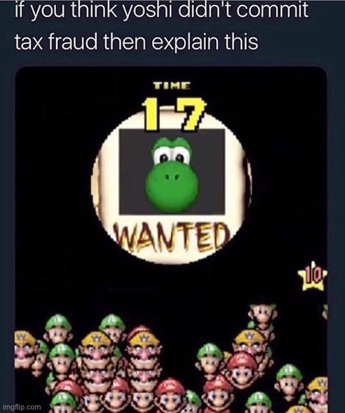 Lol | image tagged in yoshi,nintendo,taxes,funny | made w/ Imgflip meme maker