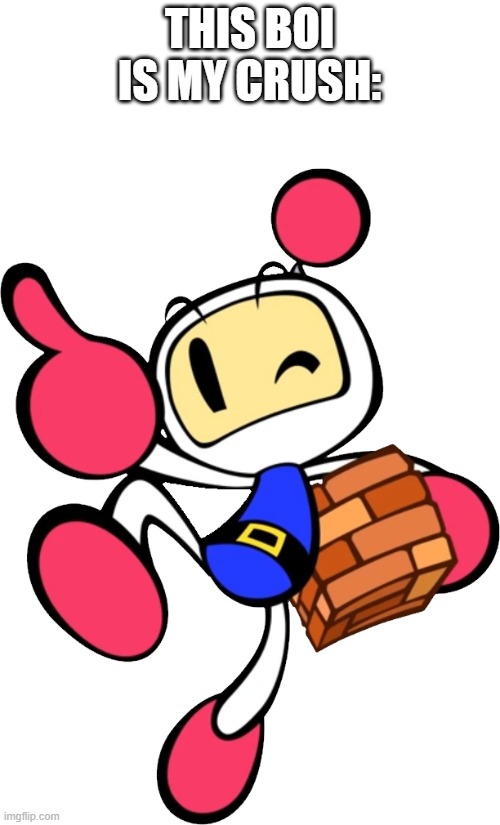 Untiled image becuz I have no title ideas :P | THIS BOI IS MY CRUSH: | image tagged in white bomber 9 super bomberman r,crush,true | made w/ Imgflip meme maker