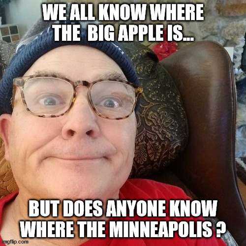 durl earl | WE ALL KNOW WHERE THE  BIG APPLE IS... BUT DOES ANYONE KNOW WHERE THE MINNEAPOLIS ? | image tagged in durl earl | made w/ Imgflip meme maker