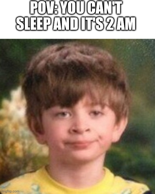 Annoyed face | POV: YOU CAN'T SLEEP AND IT'S 2 AM | image tagged in annoyed face | made w/ Imgflip meme maker