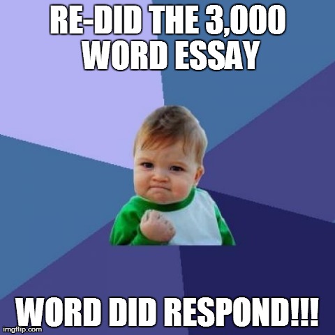 Your Upvotes Got Me Through It!!! | RE-DID THE 3,000 WORD ESSAY WORD DID RESPOND!!! | image tagged in memes,success kid | made w/ Imgflip meme maker