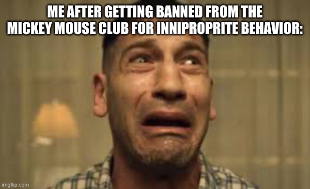 Punisher No no no no no | ME AFTER GETTING BANNED FROM THE MICKEY MOUSE CLUB FOR INNIPROPRITE BEHAVIOR: | image tagged in punisher no no no no no | made w/ Imgflip meme maker