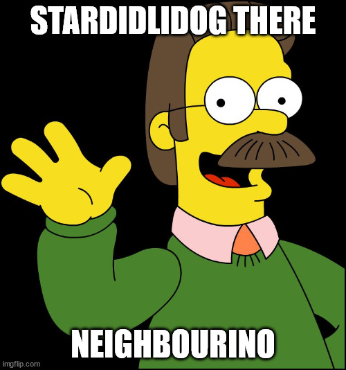 ned flanders | STARDIDLIDOG THERE; NEIGHBOURINO | image tagged in ned flanders | made w/ Imgflip meme maker