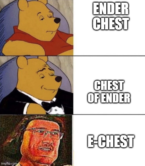 Whinnie The Poo (Normal, Fancy, Gross) | ENDER CHEST; CHEST OF ENDER; E-CHEST | image tagged in whinnie the poo normal fancy gross | made w/ Imgflip meme maker