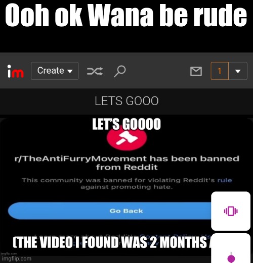 Sorry about the volume thing on screen | Ooh ok Wana be rude | image tagged in anti furry,wtf,reddit | made w/ Imgflip meme maker