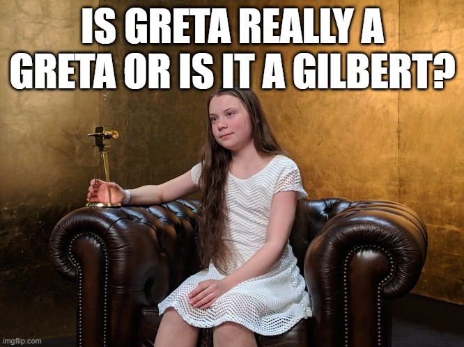 IS GRETA REALLY A GRETA OR IS IT A GILBERT? | image tagged in greta thunberg | made w/ Imgflip meme maker