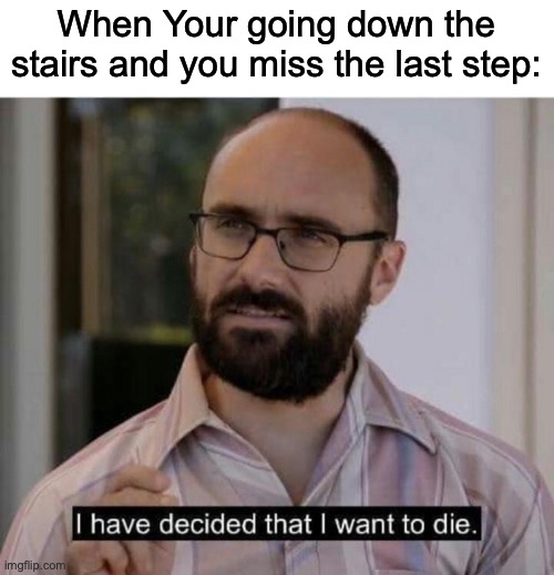 Happens too much | When Your going down the stairs and you miss the last step: | image tagged in i have decided that i want to die | made w/ Imgflip meme maker