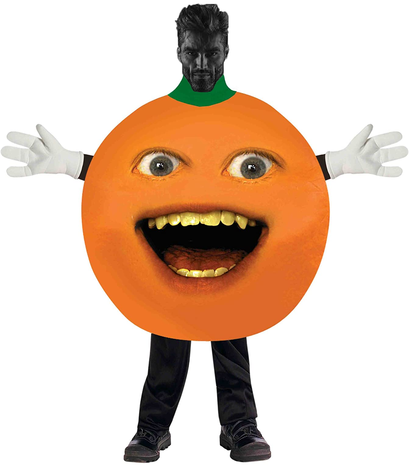 Gigachad wearing an annoying orange costume Blank Meme Template