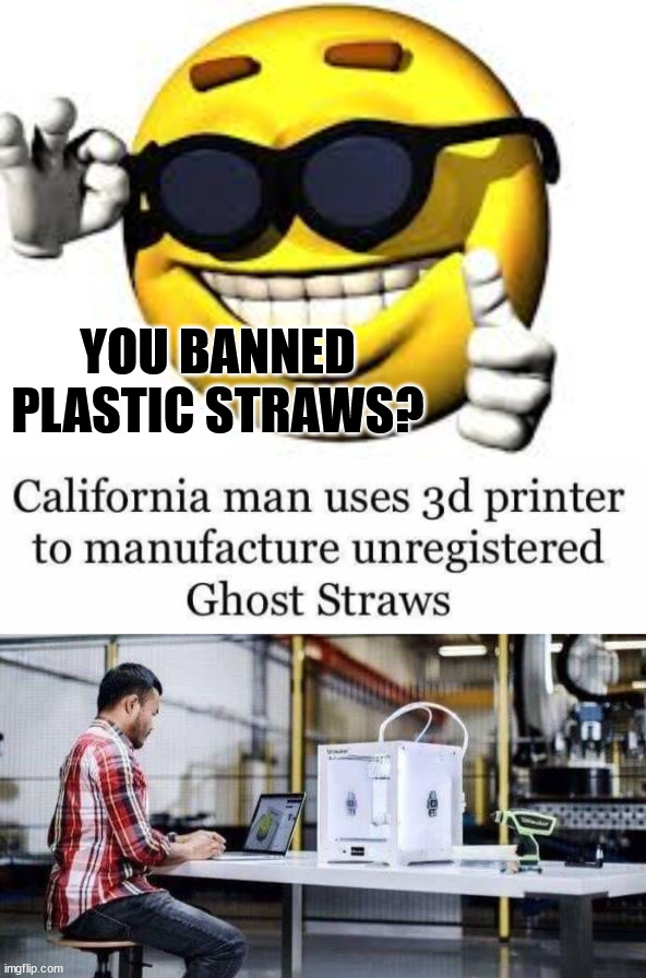 When you ban things, we find a way to go around it. | YOU BANNED PLASTIC STRAWS? | image tagged in strawman ball | made w/ Imgflip meme maker