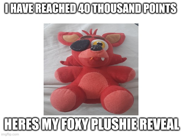 40 THOUSAND POINT SPECIAL | I HAVE REACHED 40 THOUSAND POINTS; HERES MY FOXY PLUSHIE REVEAL | image tagged in foxy five nights at freddy's,fnaf | made w/ Imgflip meme maker