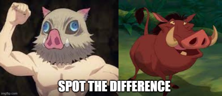 another spot the difference meme | SPOT THE DIFFERENCE | image tagged in memes,demon slayer,inosuke,funny | made w/ Imgflip meme maker