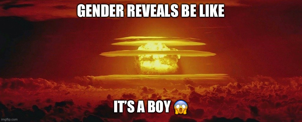 it’s real | GENDER REVEALS BE LIKE; IT’S A BOY 😱 | image tagged in nuke nuclear kaboom,real | made w/ Imgflip meme maker