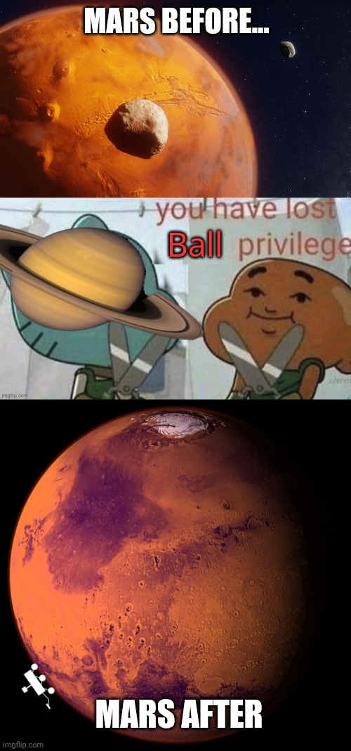 MARS BEFORE... Ball MARS AFTER | image tagged in you have lost penis privilege,mars | made w/ Imgflip meme maker