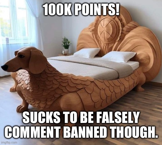 100K POINTS! SUCKS TO BE FALSELY COMMENT BANNED THOUGH. | made w/ Imgflip meme maker