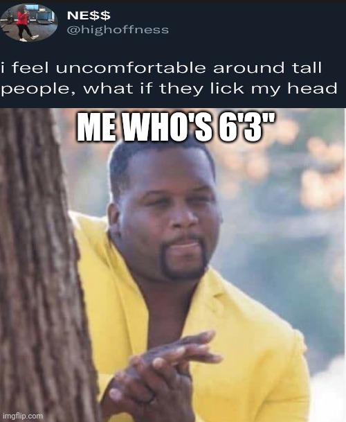 Yeah I'm kinda tall for a 15-year-old | ME WHO'S 6'3" | image tagged in licking lips,nohitwonder,lick,tall,6 foot tall,tweet | made w/ Imgflip meme maker