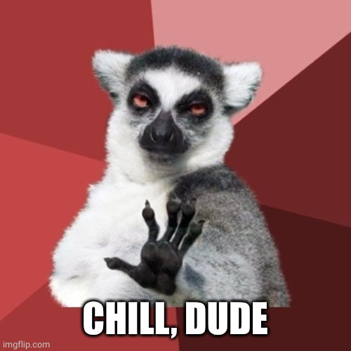 Chill Out Lemur Meme | CHILL, DUDE | image tagged in memes,chill out lemur | made w/ Imgflip meme maker
