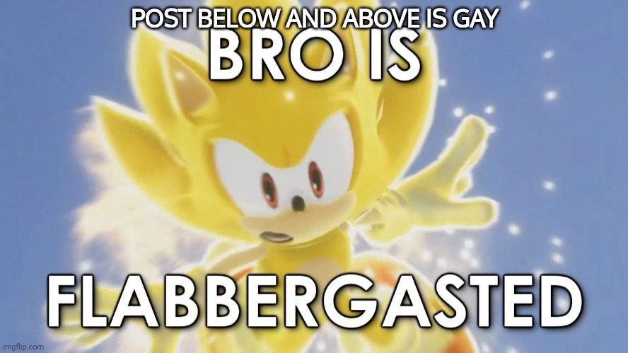 Sonic Is Flabbergasted | POST BELOW AND ABOVE IS GAY | image tagged in sonic is flabbergasted | made w/ Imgflip meme maker