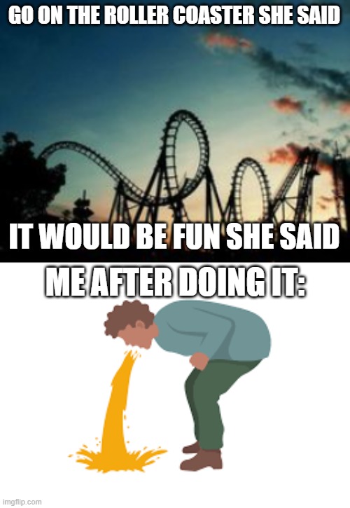 GO ON THE ROLLER COASTER SHE SAID IT WOULD BE FUN SHE SAID ME AFTER DOING IT: | image tagged in roller coaster | made w/ Imgflip meme maker