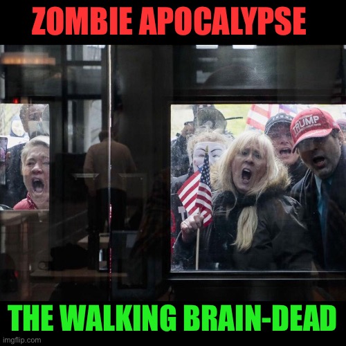 Trump Michigan Protesters | ZOMBIE APOCALYPSE THE WALKING BRAIN-DEAD | image tagged in trump michigan protesters | made w/ Imgflip meme maker