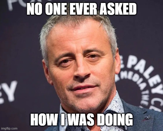 Joey friends | NO ONE EVER ASKED; HOW I WAS DOING | image tagged in joey | made w/ Imgflip meme maker