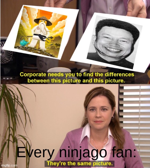 "Long before time had a name, Ninjago was created by the First Spinjitzu Master" | Every ninjago fan: | image tagged in corporate wants you to find the difference,ninjago,master wu | made w/ Imgflip meme maker