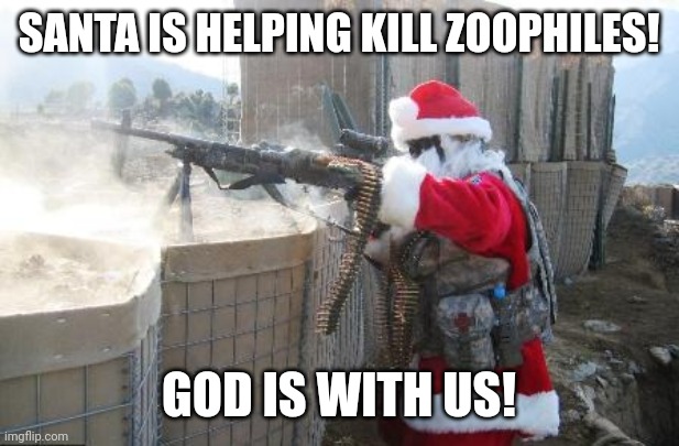 Hohoho Meme | SANTA IS HELPING KILL ZOOPHILES! GOD IS WITH US! | image tagged in memes,hohoho | made w/ Imgflip meme maker