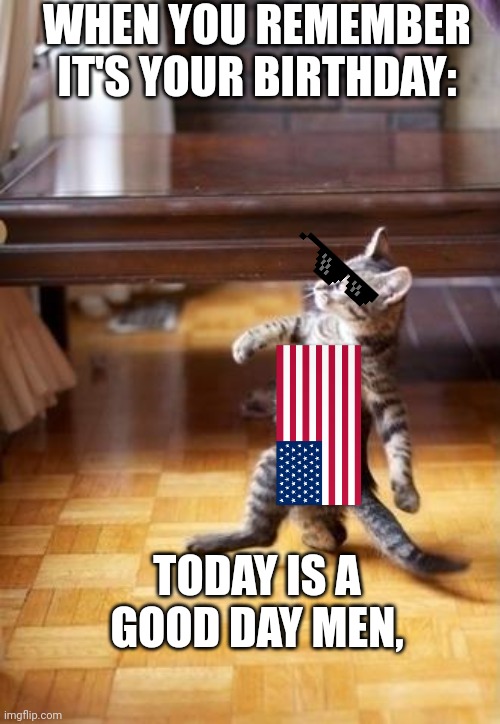 Cool Cat Stroll Meme | WHEN YOU REMEMBER IT'S YOUR BIRTHDAY:; TODAY IS A GOOD DAY MEN, | image tagged in memes,cool cat stroll | made w/ Imgflip meme maker