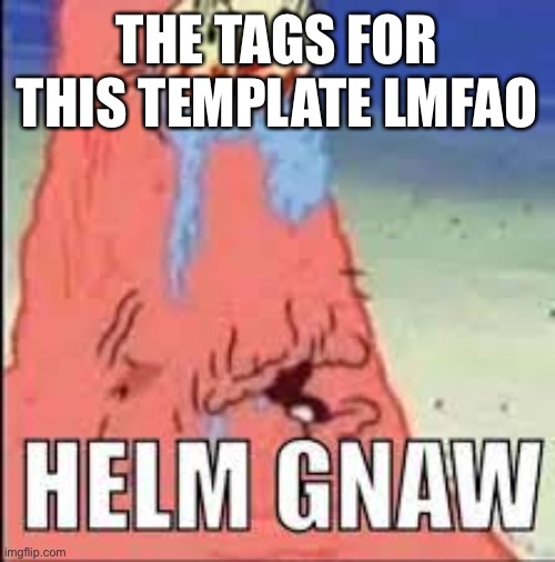 Link in comments | THE TAGS FOR THIS TEMPLATE LMFAO | image tagged in helm gnaw | made w/ Imgflip meme maker