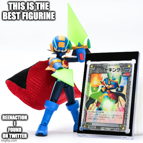 Figurine Reenaction of Sword King | THIS IS THE BEST FIGURINE; REENACTION I FOUND ON TWITTER | image tagged in megaman,megaman battle network,megamanexe,memes | made w/ Imgflip meme maker