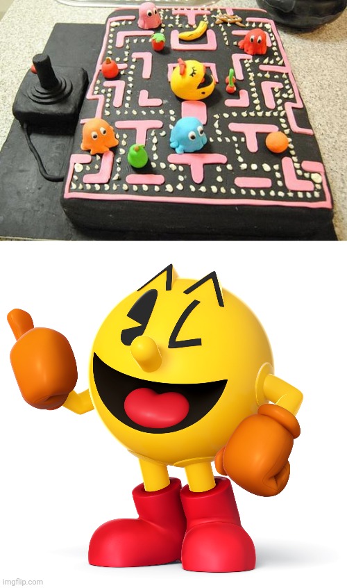 The Ms. Pac-Man cake | image tagged in pac man,cake,gaming,memes,ms pac man,dessert | made w/ Imgflip meme maker